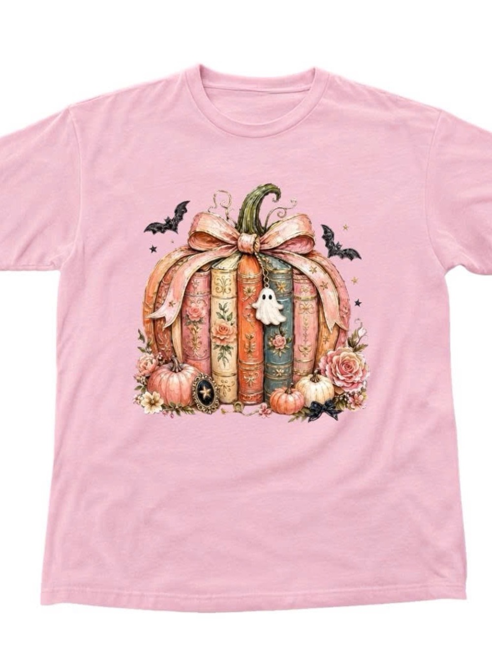 Pink Girls' Pumpkin & Books Graphic Tee